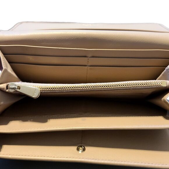 Salvatore Ferragamo Smooth Khaki Leather & Gold Gancini Fold Over Long Wallet - Picture 6 of 12